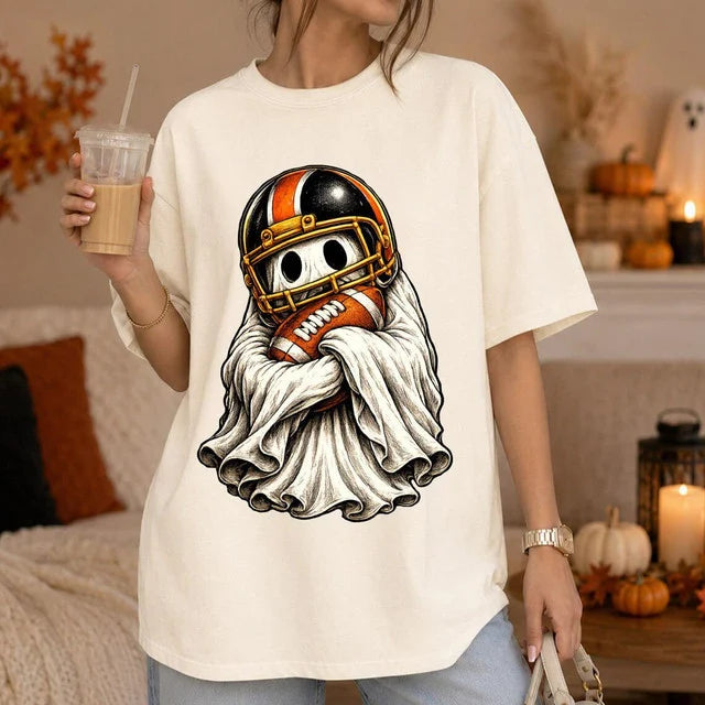 Spooky Football Ghost T-Shirt for All Fans