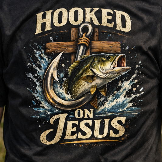 Hooked on Jesus Graphic Cotton T-Shirt