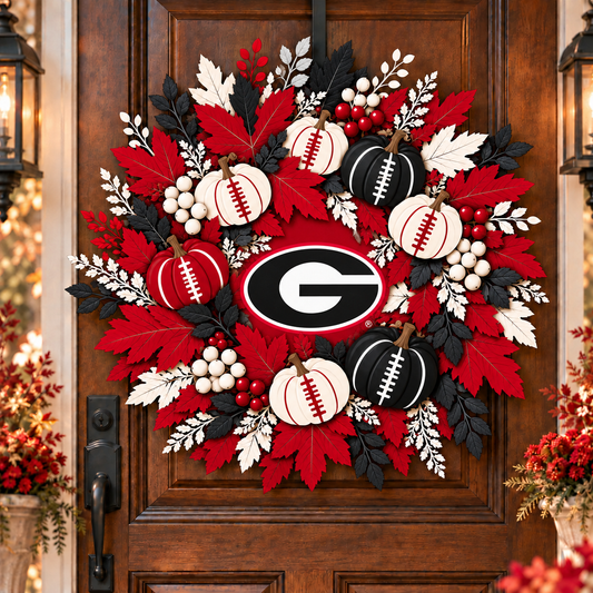 Georgia Bulldogs Pumpkin & Maple Leaf Fall Football Wreath