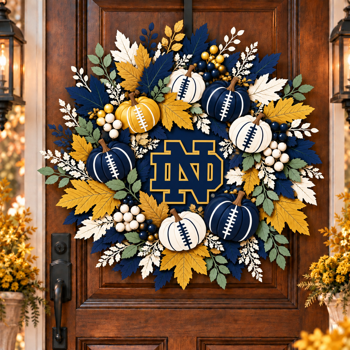 Notre Dame Fighting Irish Pumpkin & Maple Leaf Fall Football Wreath