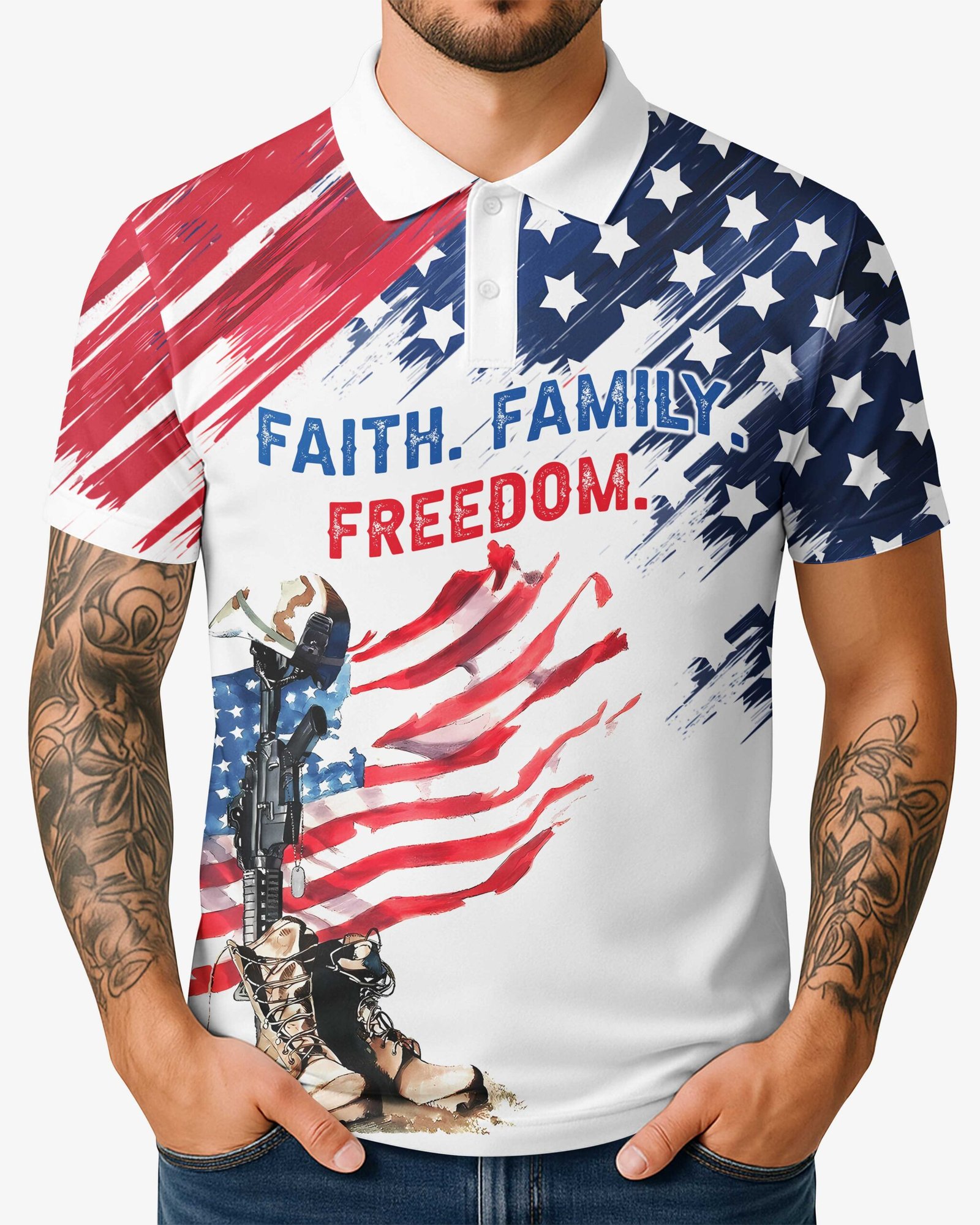 Blessed Are The Defenders Of Liberty All Over Print Polo - Image 3
