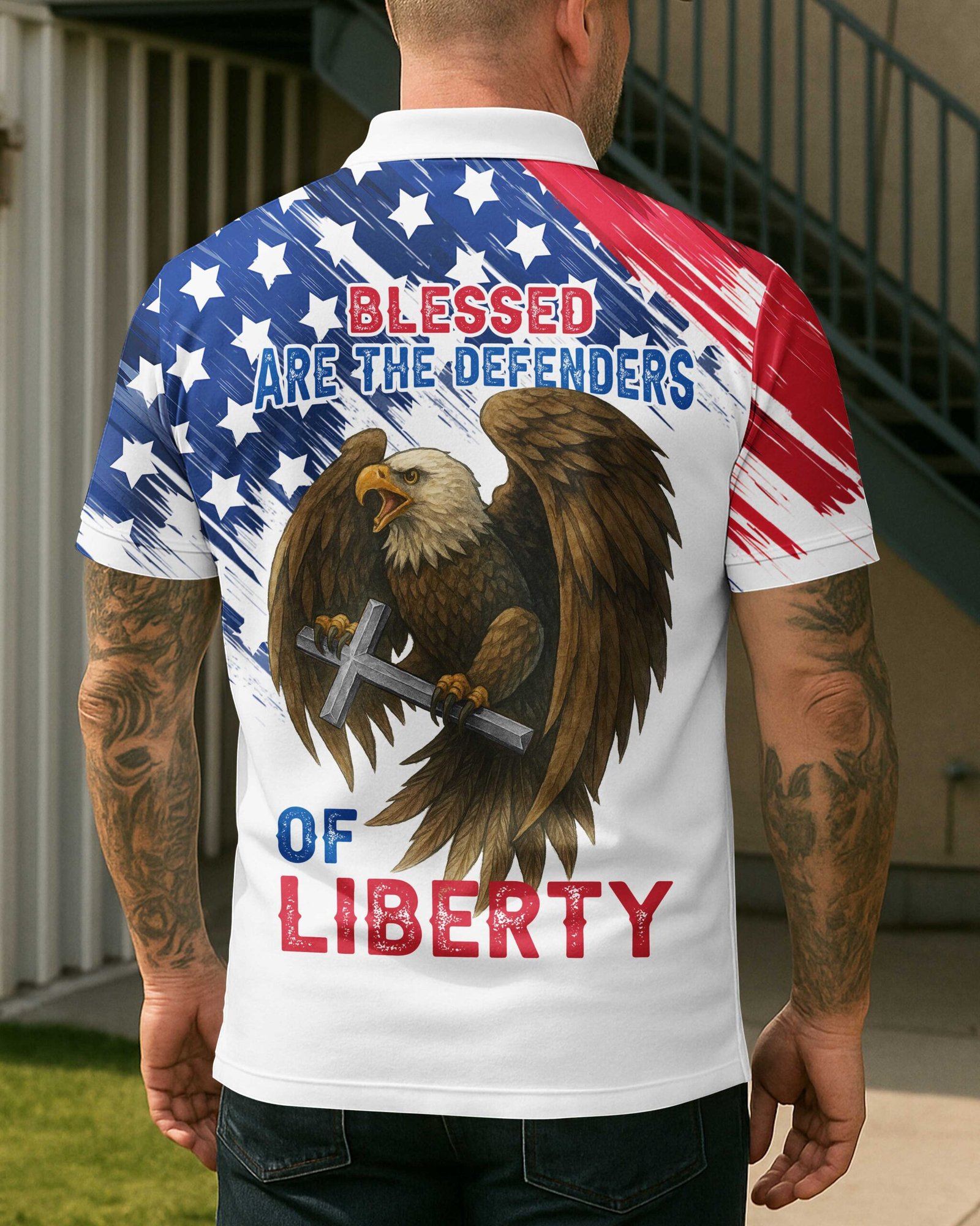 Blessed Are The Defenders Of Liberty All Over Print Polo - Image 2