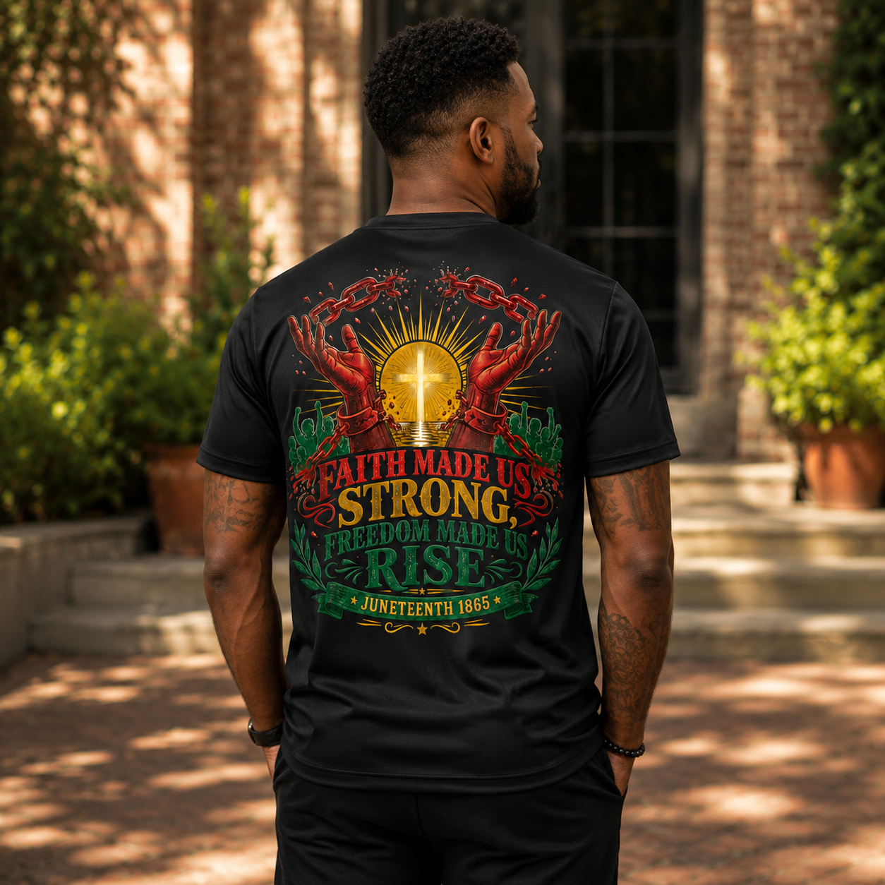 Faith Made Us Strong, Freedom Made Us Rise Juneteenth 1865 T-Shirt - Image 2