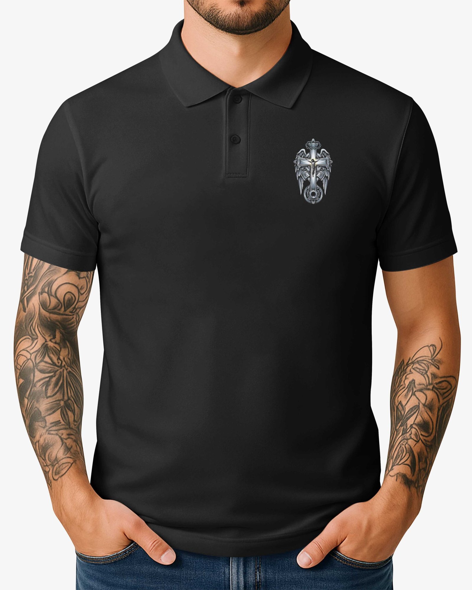 I Am A Simple Man I Like Motorcycles And Believe In Jesus Polo - Image 9