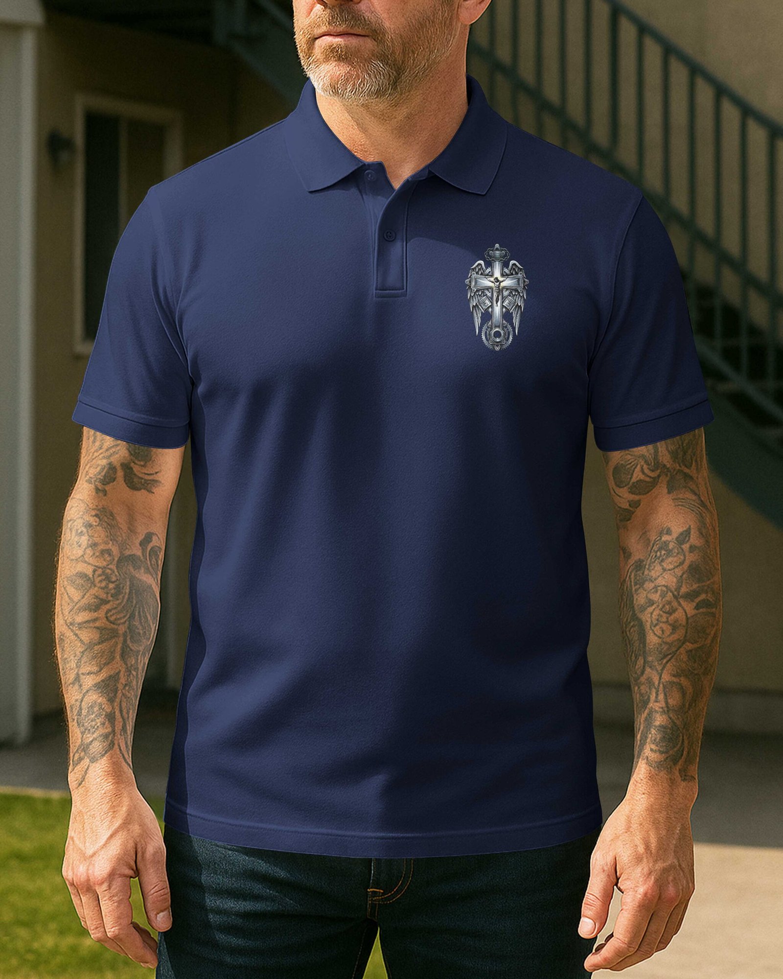 I Am A Simple Man I Like Motorcycles And Believe In Jesus Polo - Image 12