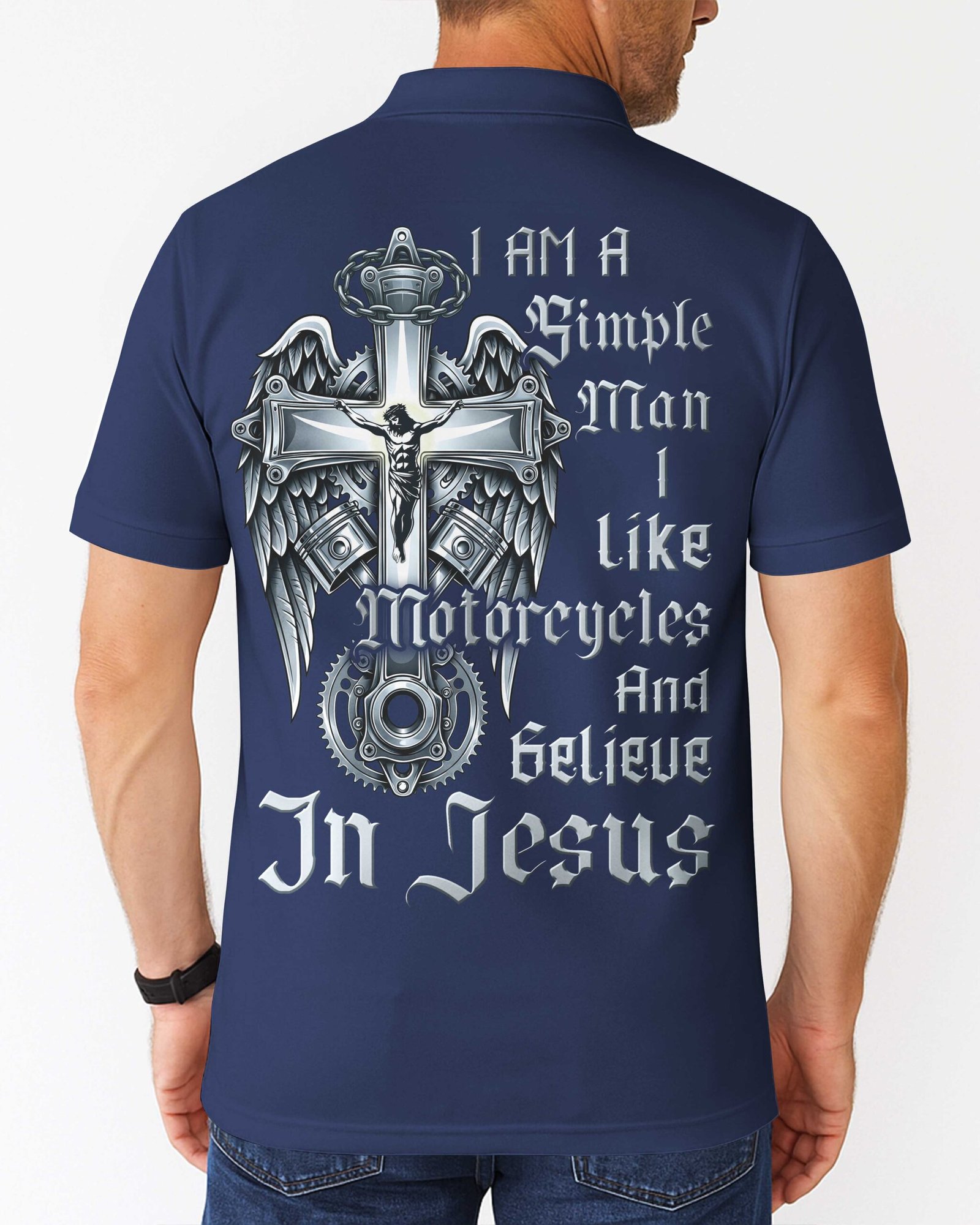 I Am A Simple Man I Like Motorcycles And Believe In Jesus Polo - Image 13