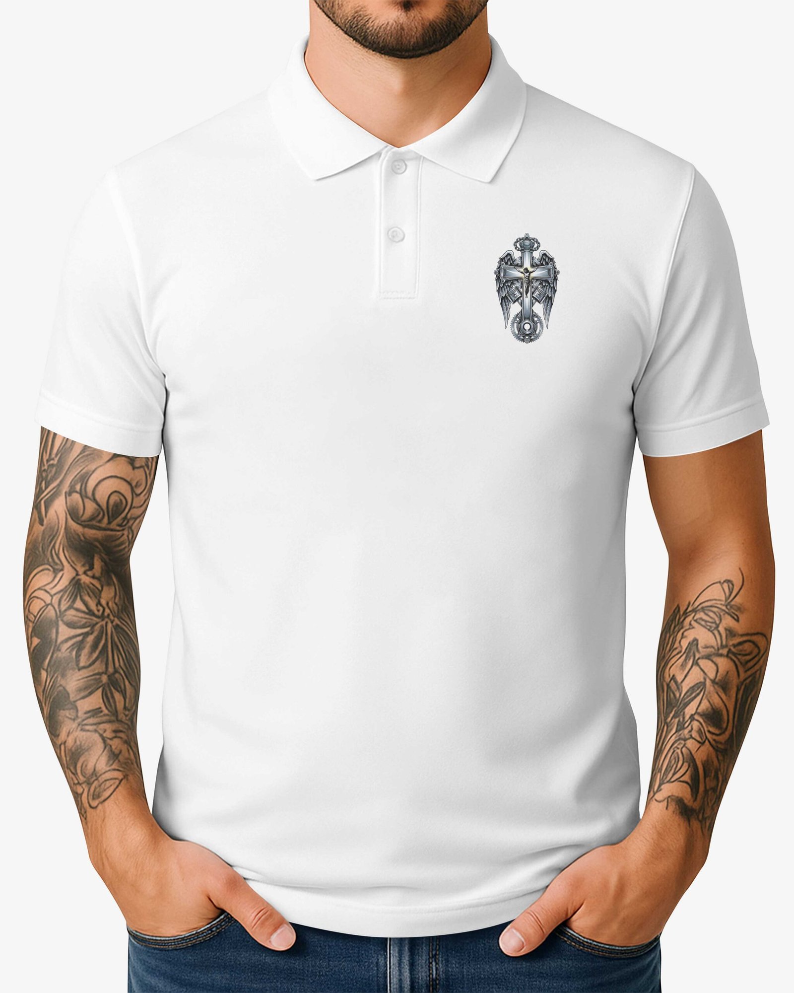 I Am A Simple Man I Like Motorcycles And Believe In Jesus Polo - Image 4