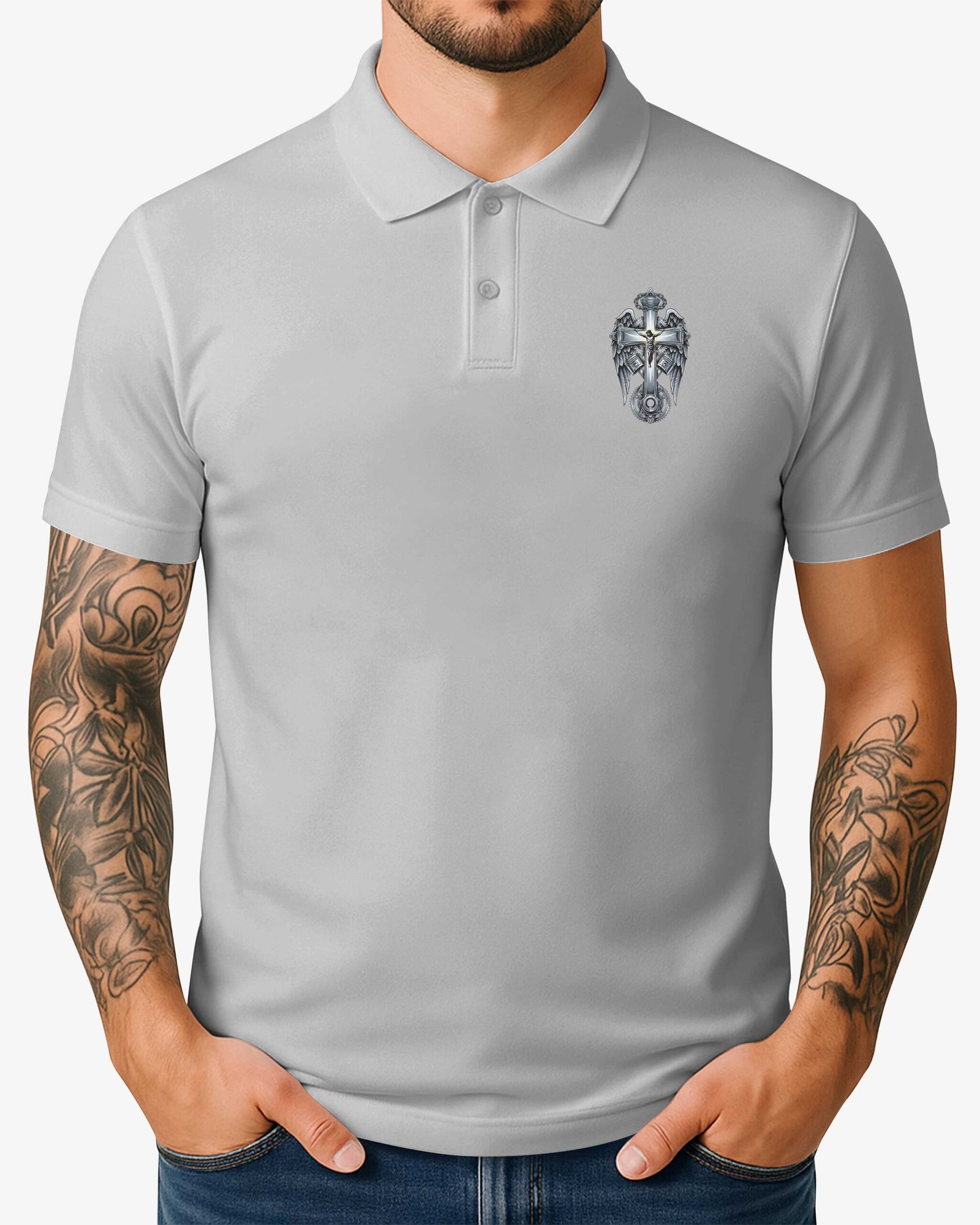 I Am A Simple Man I Like Motorcycles And Believe In Jesus Polo - Image 19
