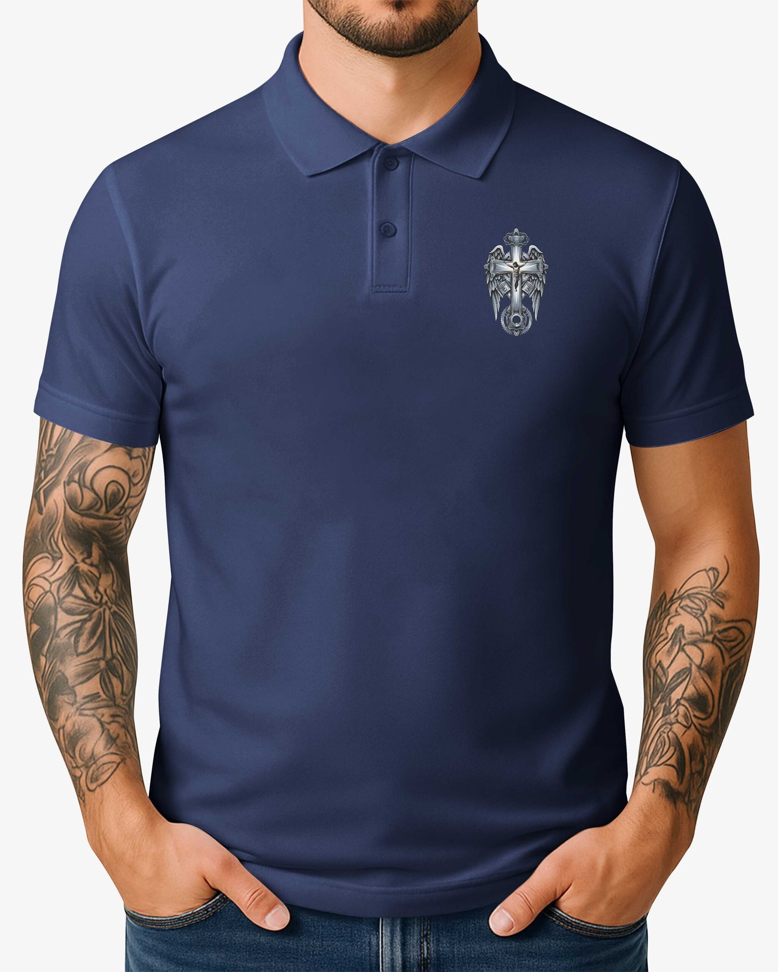 I Am A Simple Man I Like Motorcycles And Believe In Jesus Polo - Image 14