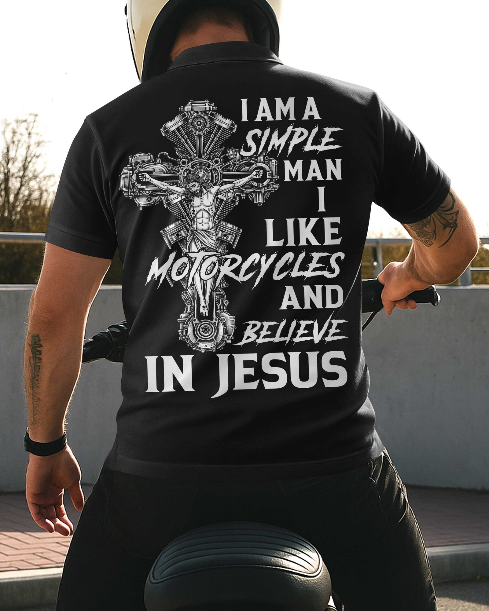 I Am A Simple Man I Like Motorcycles And Believe In Jesus Polo - Image 10