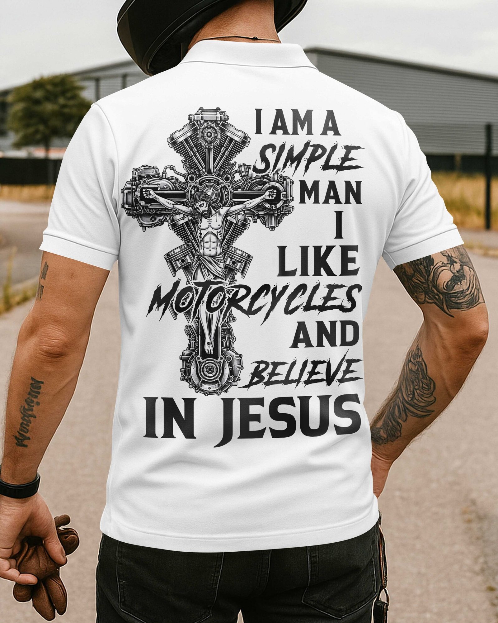 I Am A Simple Man I Like Motorcycles And Believe In Jesus Polo - Image 5