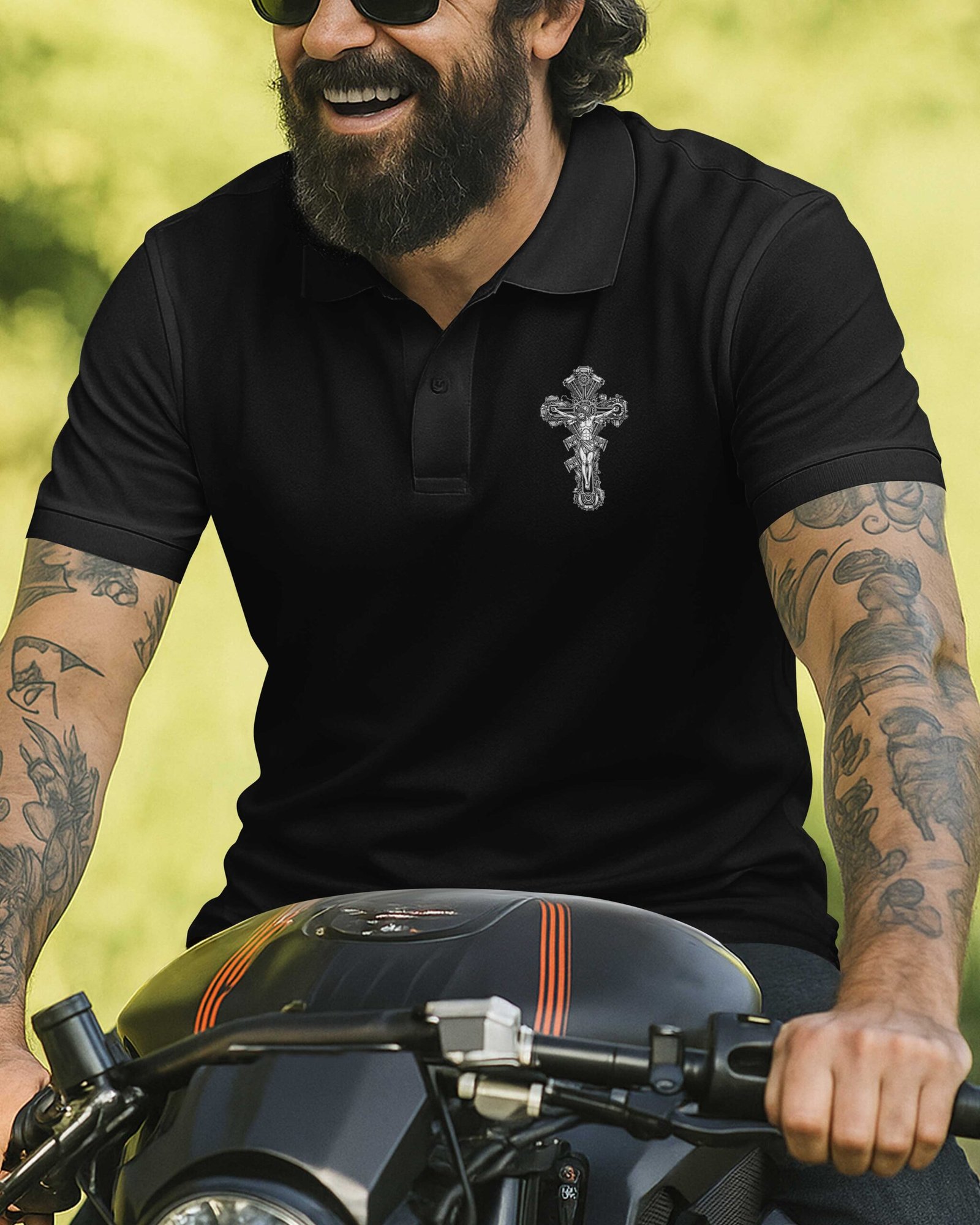 I Am A Simple Man I Like Motorcycles And Believe In Jesus Polo - Image 7