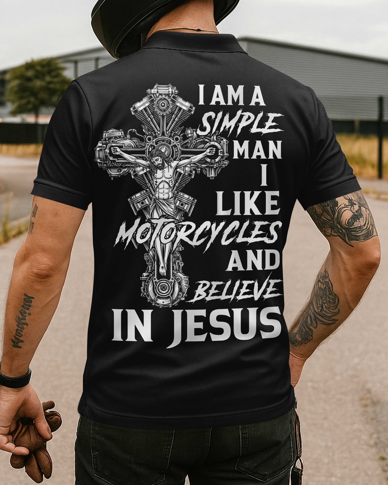 I Am A Simple Man I Like Motorcycles And Believe In Jesus Polo - Image 6