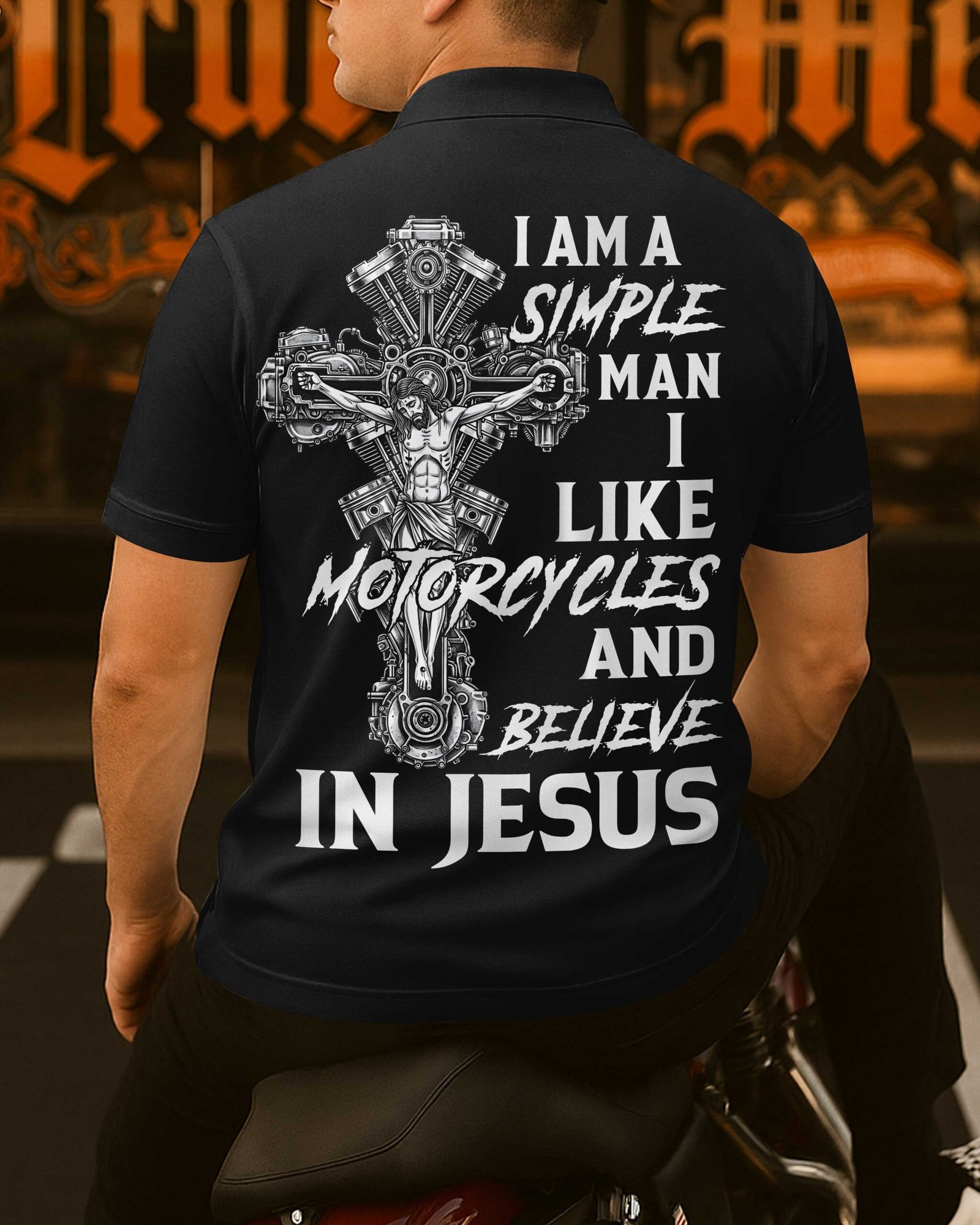 I Am A Simple Man I Like Motorcycles And Believe In Jesus Polo - Image 8
