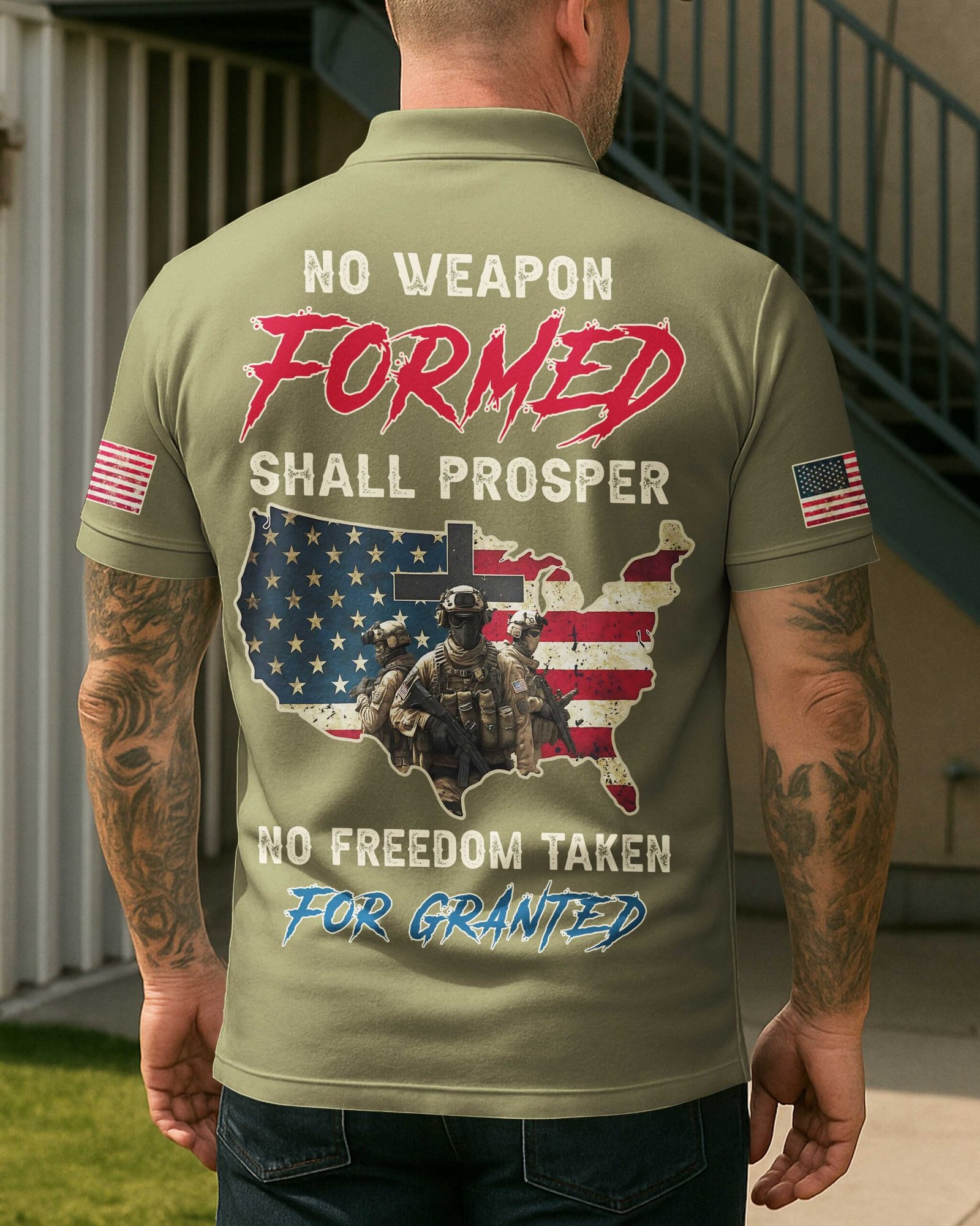 No Weapon Formed Shall Prosper All Over Print Polo - Image 13
