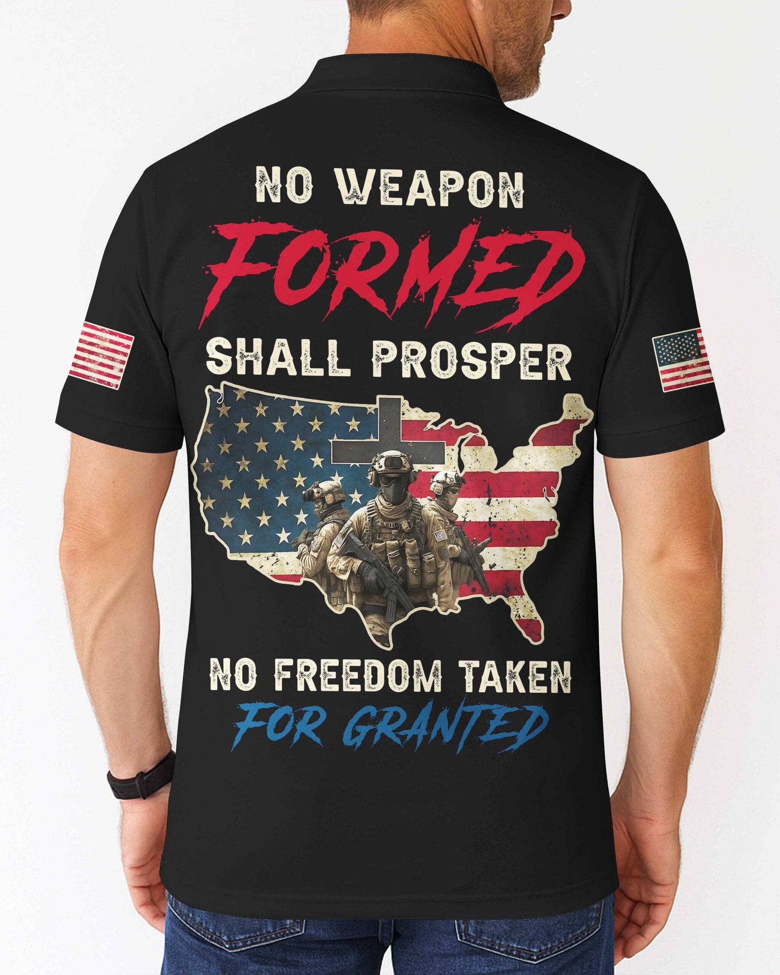 No Weapon Formed Shall Prosper All Over Print Polo - Image 9