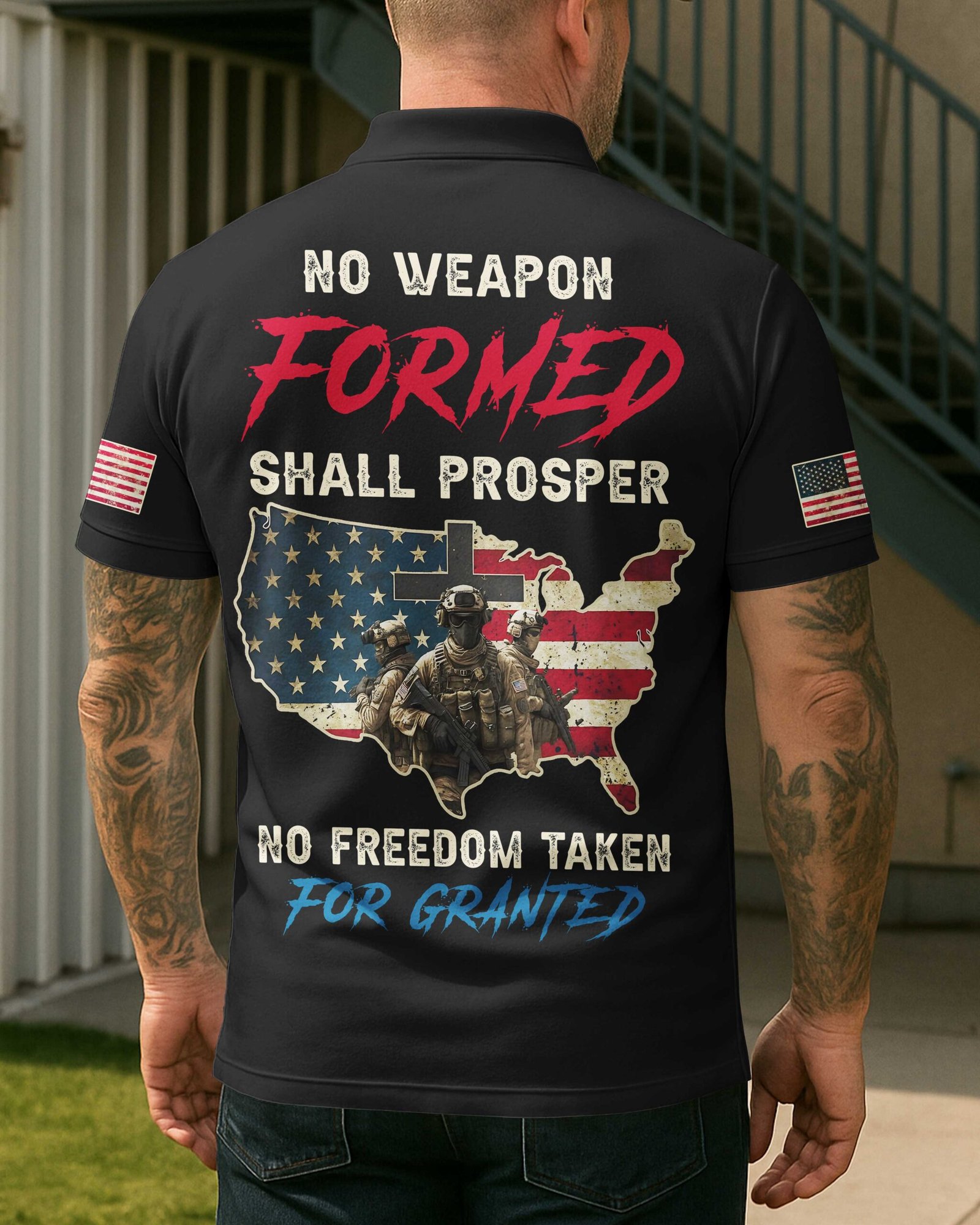 No Weapon Formed Shall Prosper All Over Print Polo - Image 7