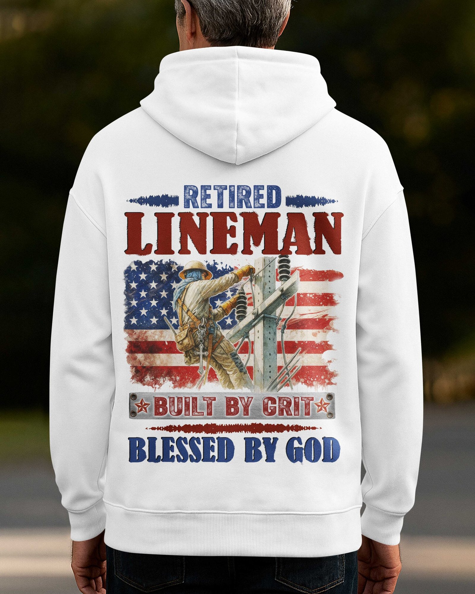 Retired Lineman Built By Grit Blessed By God Zip Hoodie - Image 2