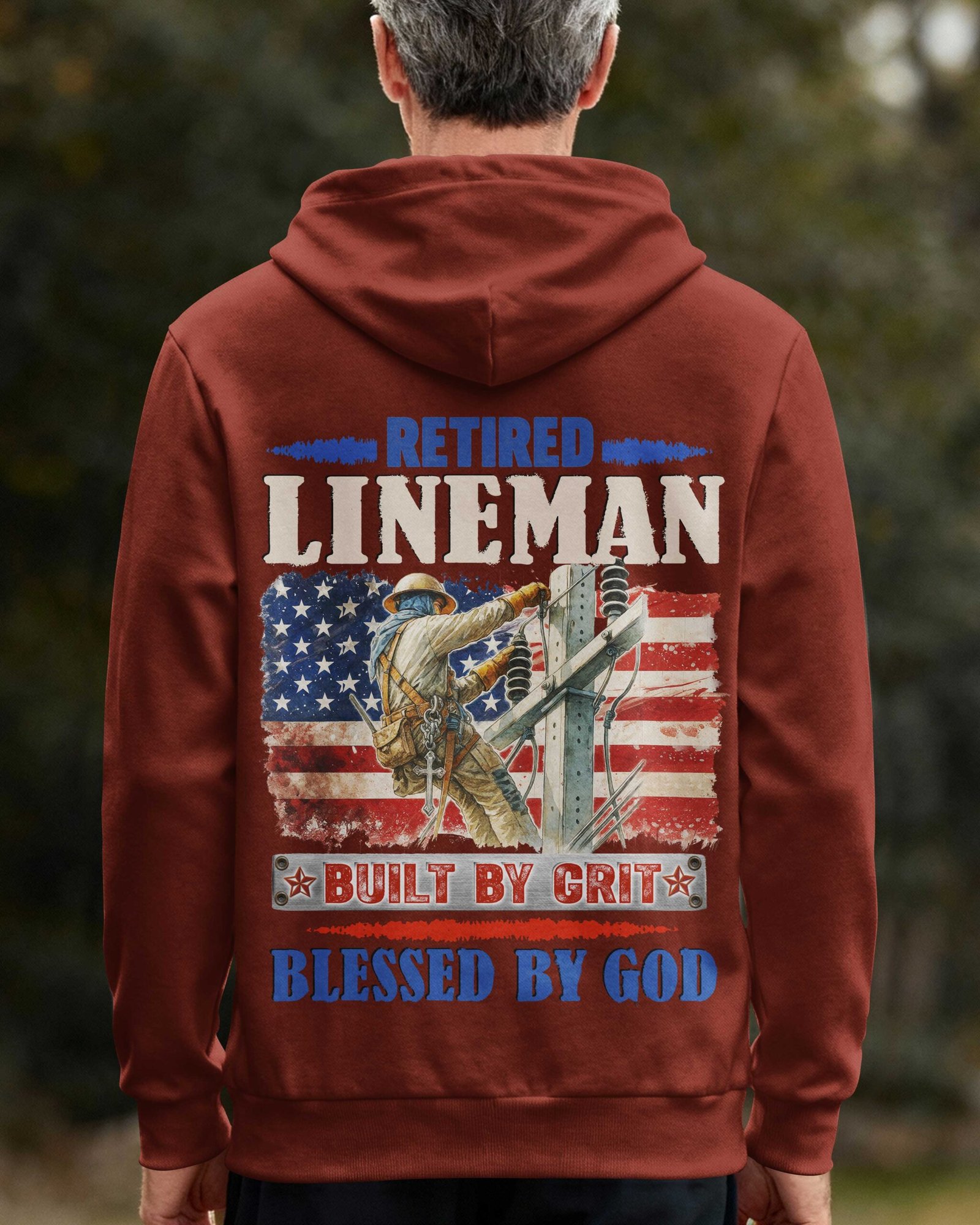 Retired Lineman Built By Grit Blessed By God Zip Hoodie - Image 11