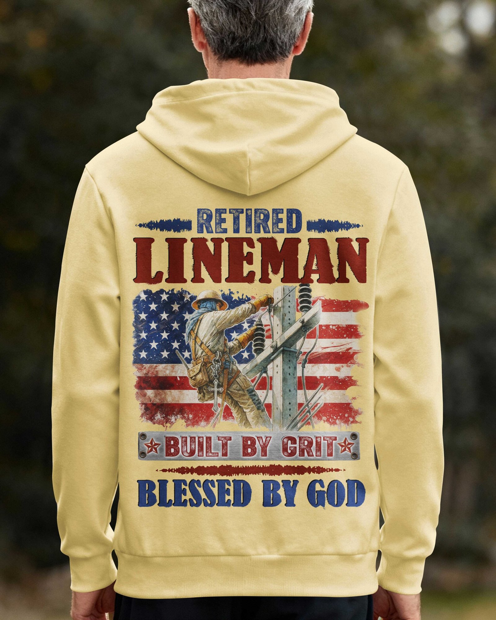 Retired Lineman Built By Grit Blessed By God Zip Hoodie - Image 4