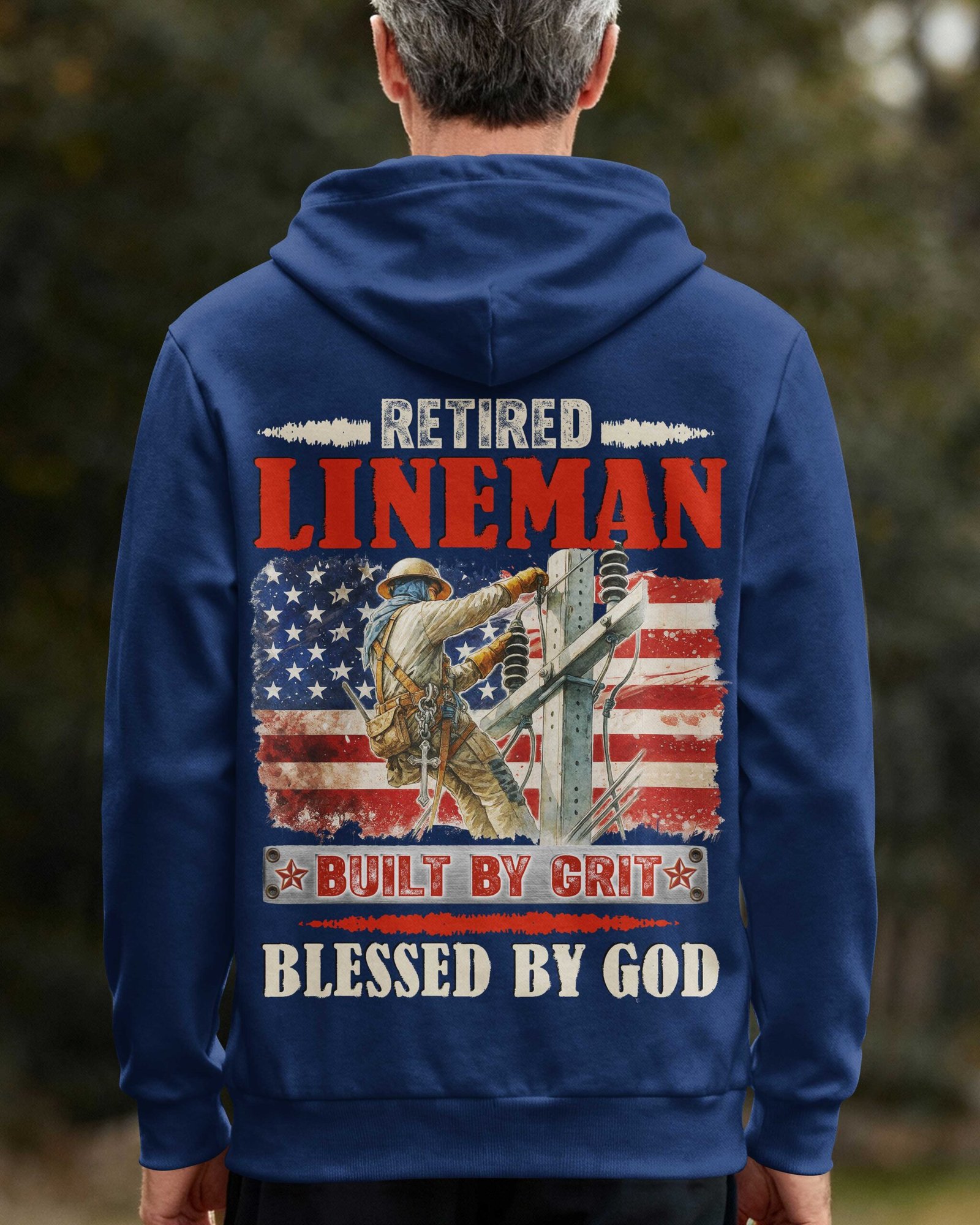 Retired Lineman Built By Grit Blessed By God Zip Hoodie - Image 9