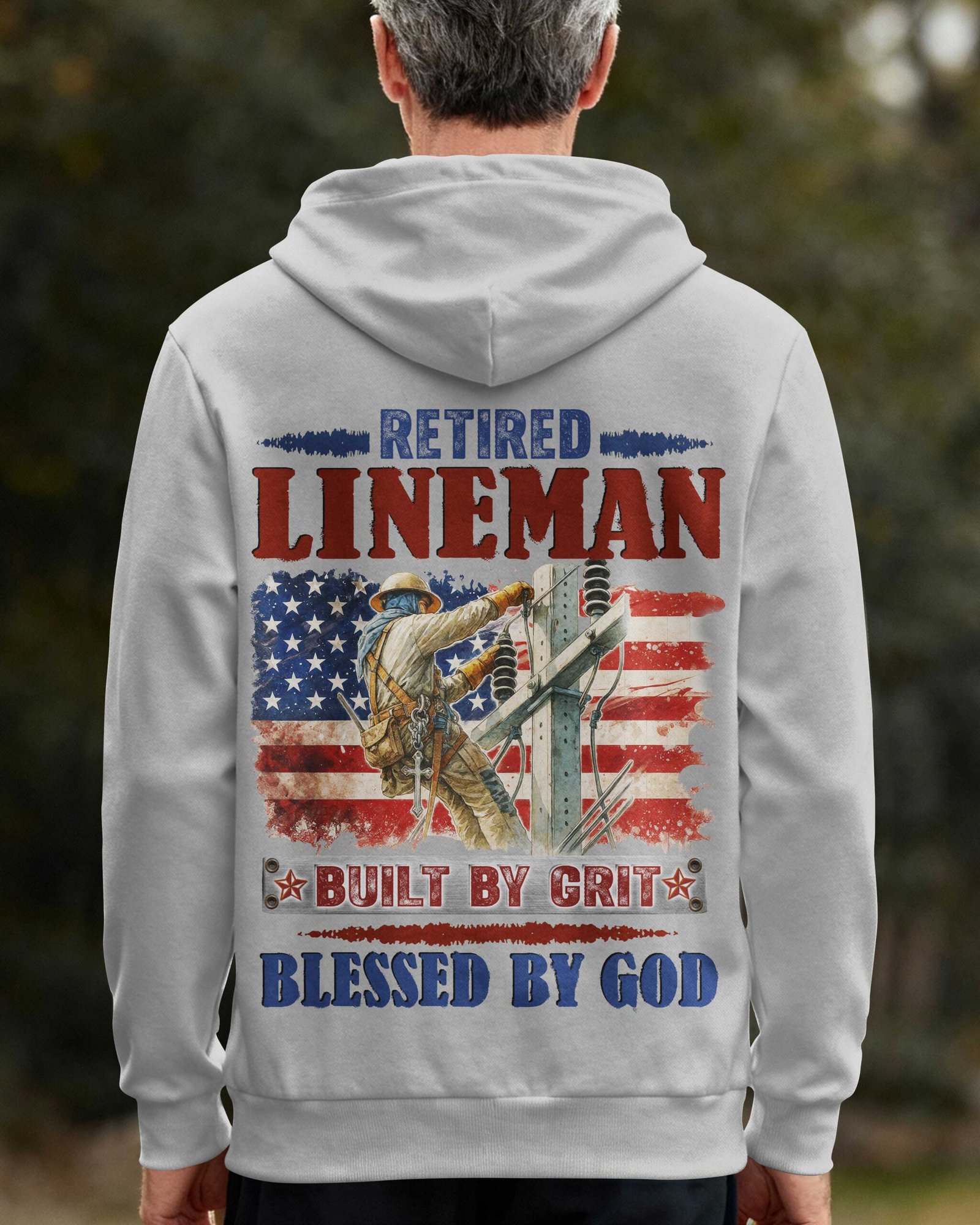 Retired Lineman Built By Grit Blessed By God Zip Hoodie - Image 7