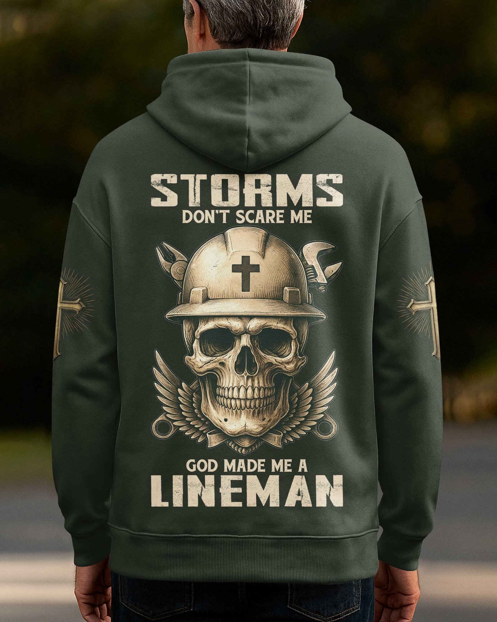 Storms Don't Scare Me God Made Me A Lineman Hoodie - Image 4