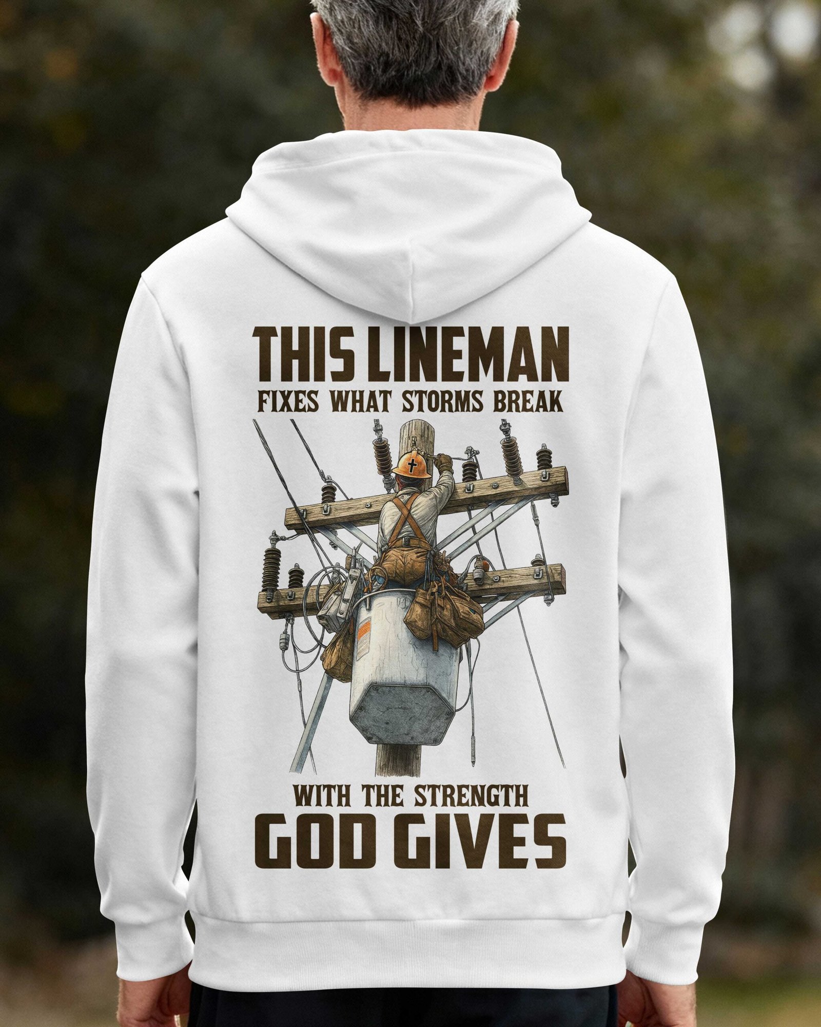 This Lineman Fixes What Storms Break With The Strength God Gives Zip Hoodie - Image 4