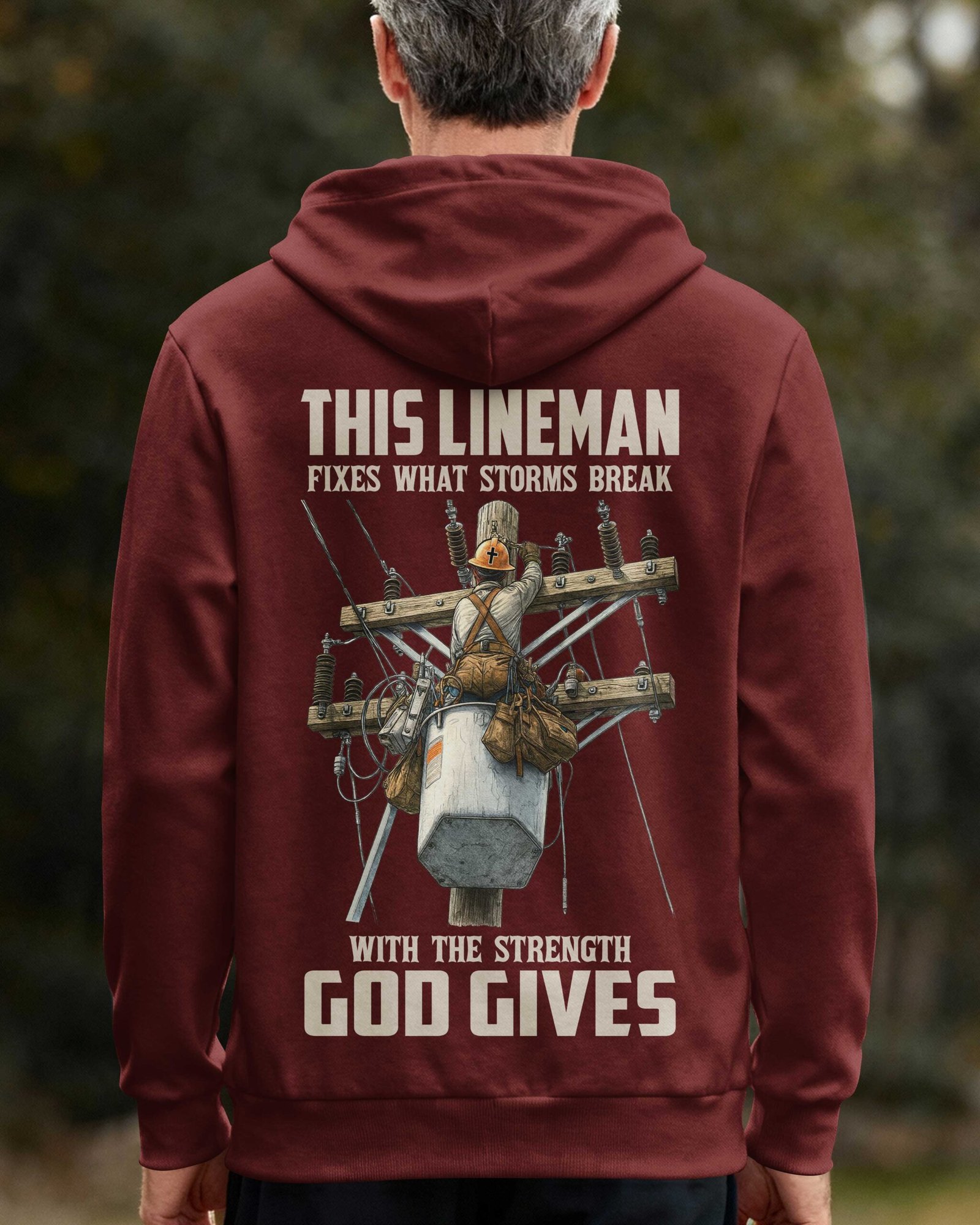 This Lineman Fixes What Storms Break With The Strength God Gives Zip Hoodie - Image 2