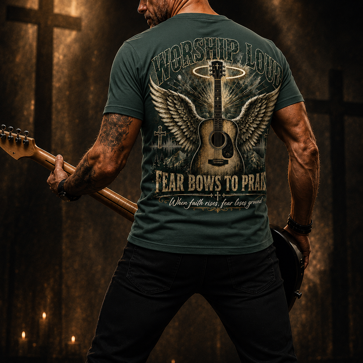 Worship Loud Fear Bows To Praise T-Shirt - Image 2
